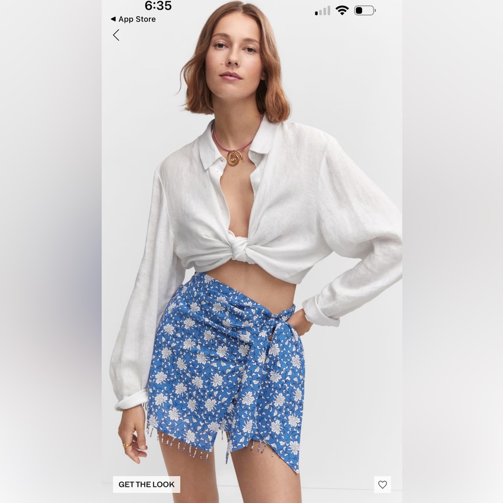 Floral Blue Skirt with Beaded Hem